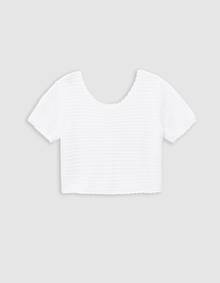 Ikks Pull Blanc Tricot Fantaisie Réversible Devant/dos Fille