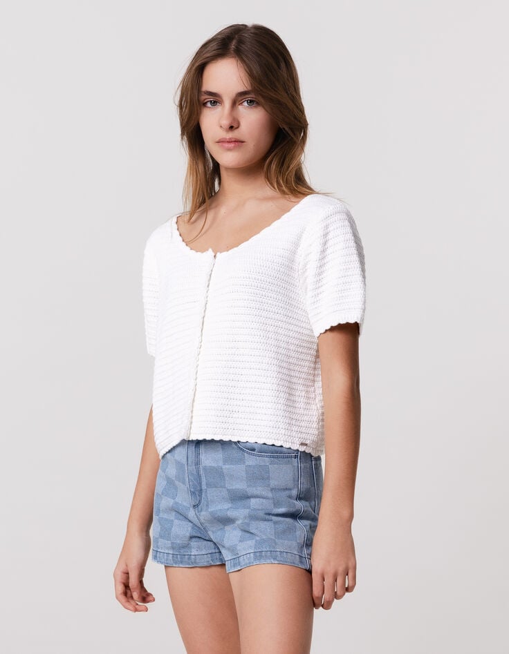 ikks Pull blanc tricot fantaisie réversible devant/dos fille