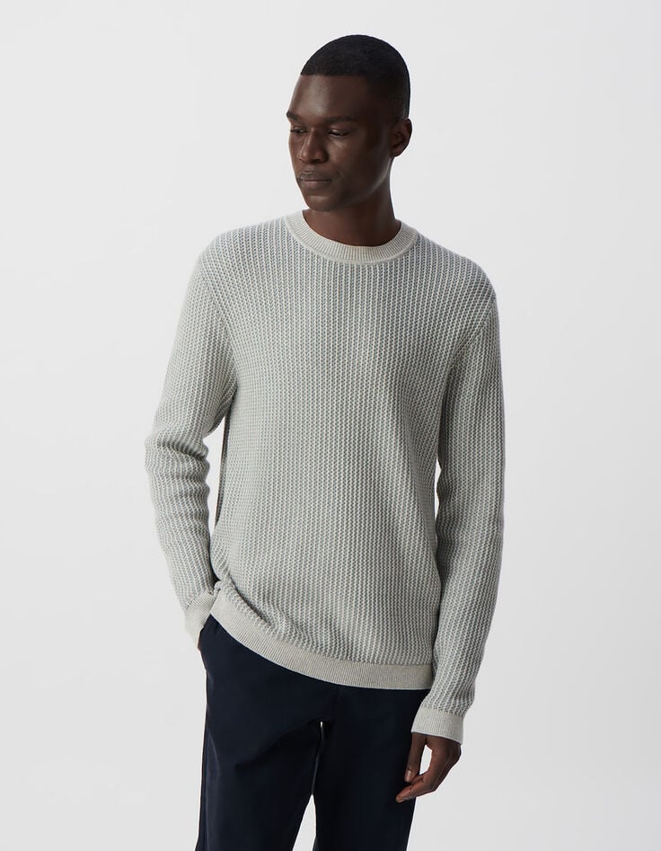 Ikks Pull Bleu Gris Tricot Jacquard Fantaisie Homme