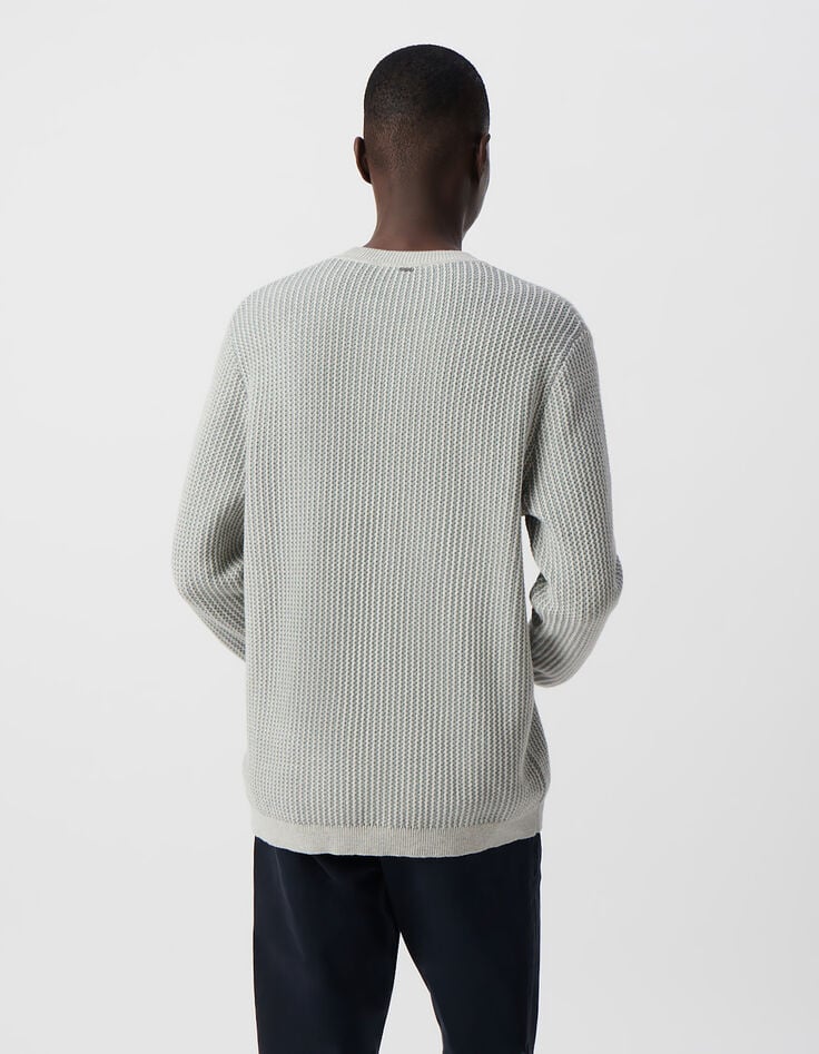 Ikks Pull Bleu Gris Tricot Jacquard Fantaisie Homme