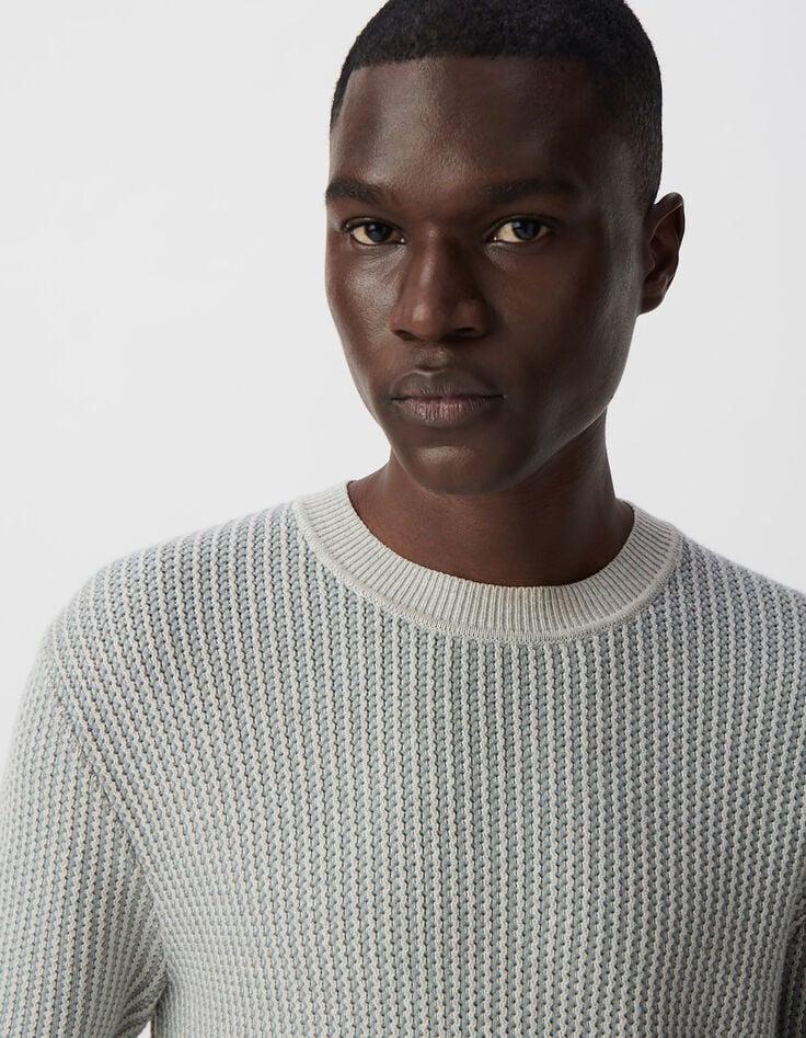 Ikks Pull Bleu Gris Tricot Jacquard Fantaisie Homme