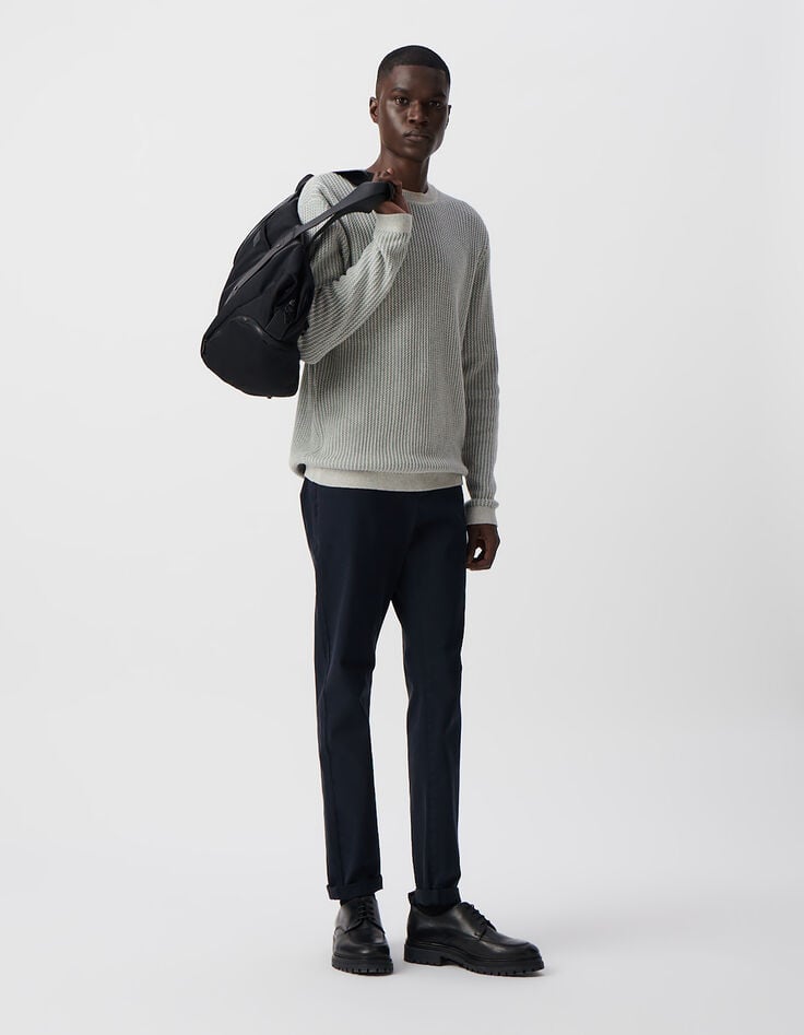 ikks Pull bleu gris tricot jacquard fantaisie Homme