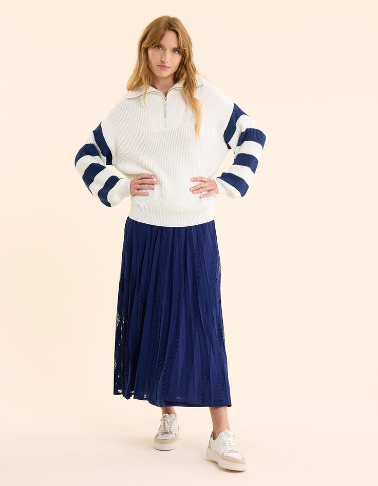 Ikks Pull Camionneur Blanc Tricot Manches Rayés I.Code