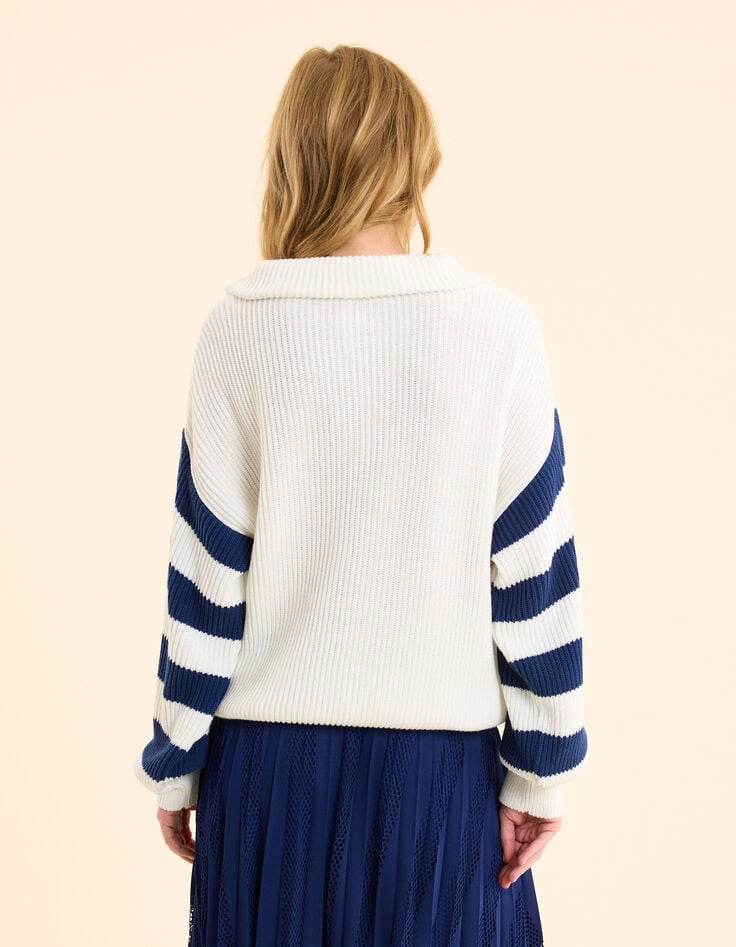 Ikks Pull Camionneur Blanc Tricot Manches Rayés I.Code