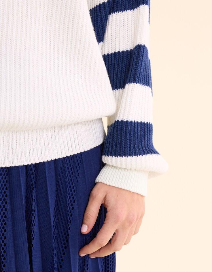 Ikks Pull Camionneur Blanc Tricot Manches Rayés I.Code