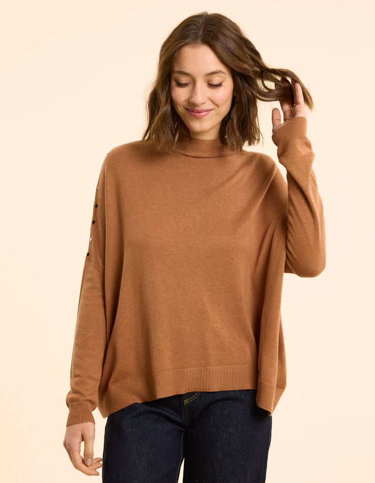 Ikks Pull Cape Camel Tricot Boutons Décoratifs I.Code