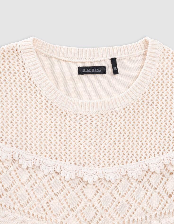 Ikks Pull écru Tricot Dentelle Et Volants Brodés Fille