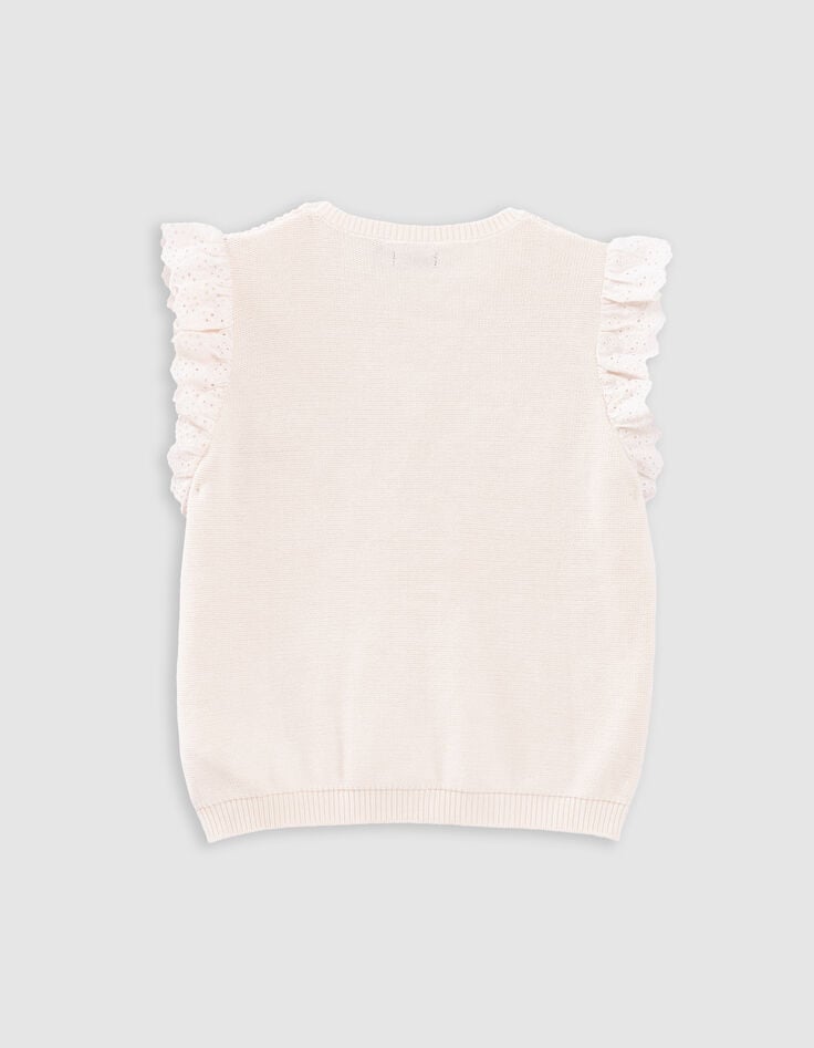 Ikks Pull écru Tricot Dentelle Et Volants Brodés Fille