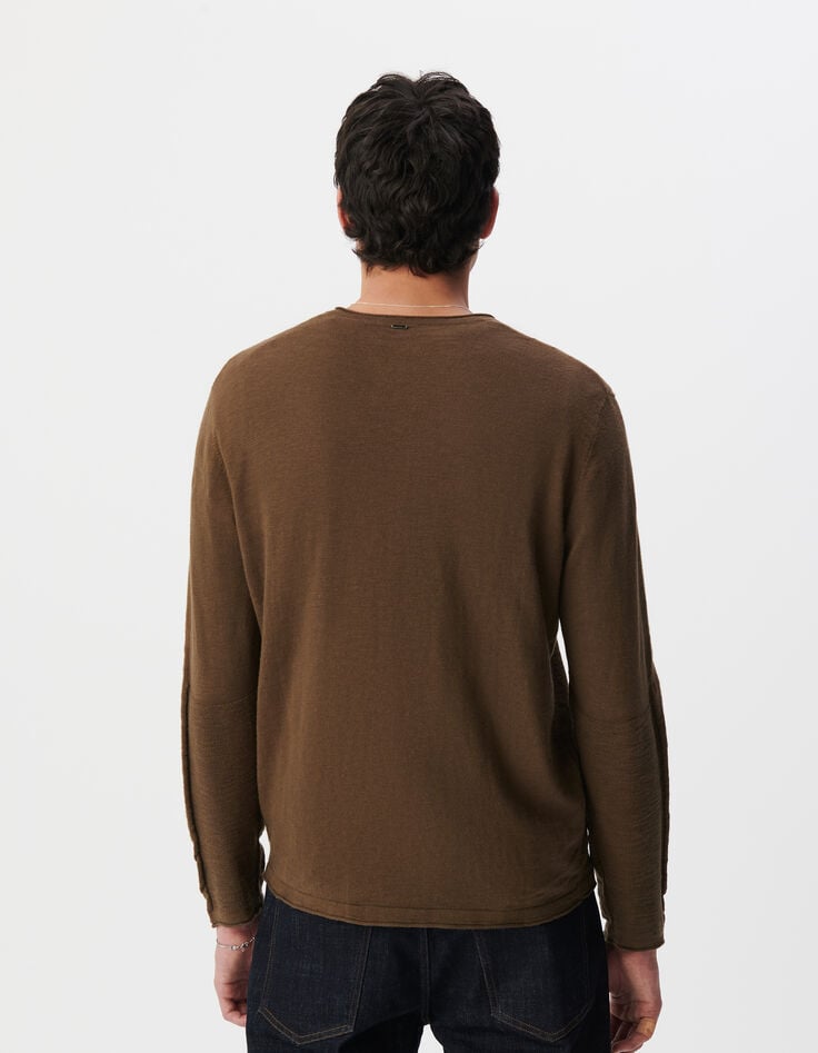 Ikks Pull Kaki Coton Bio Tricot Fin Col Tunisien Homme