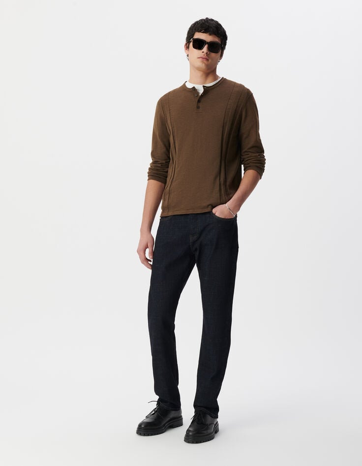 ikks Pull kaki coton bio tricot fin col tunisien Homme