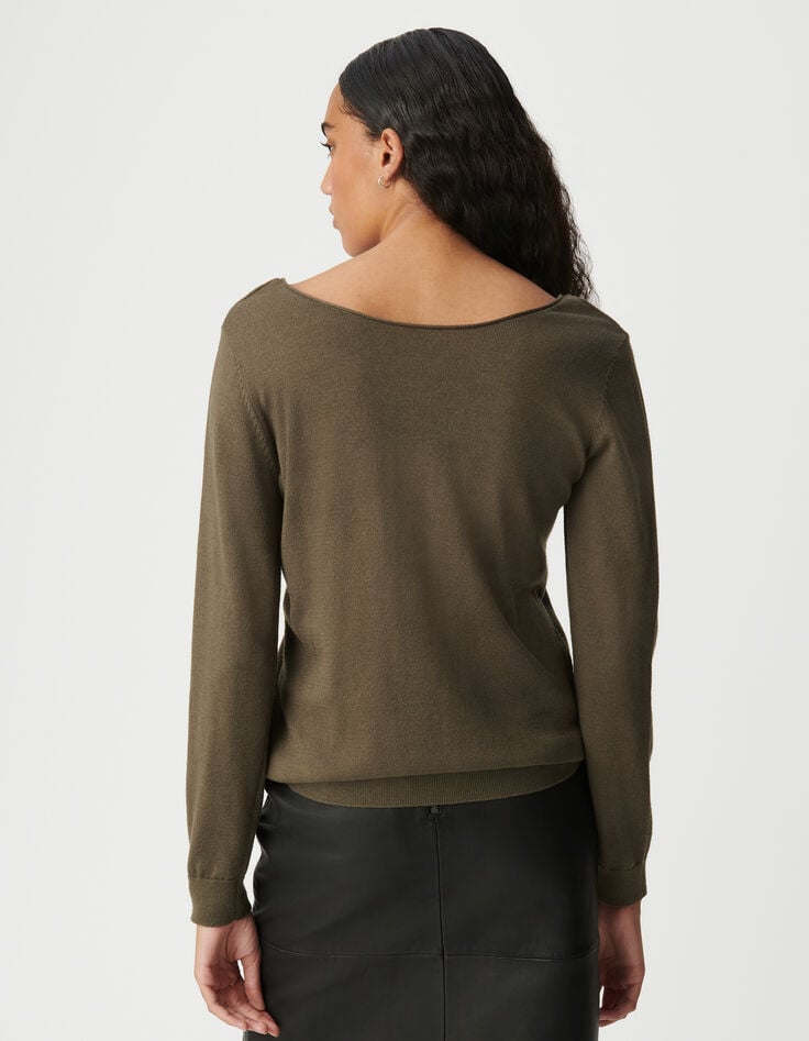 Ikks Pull Kaki Encolure Devant Dos En Dentelle Femme