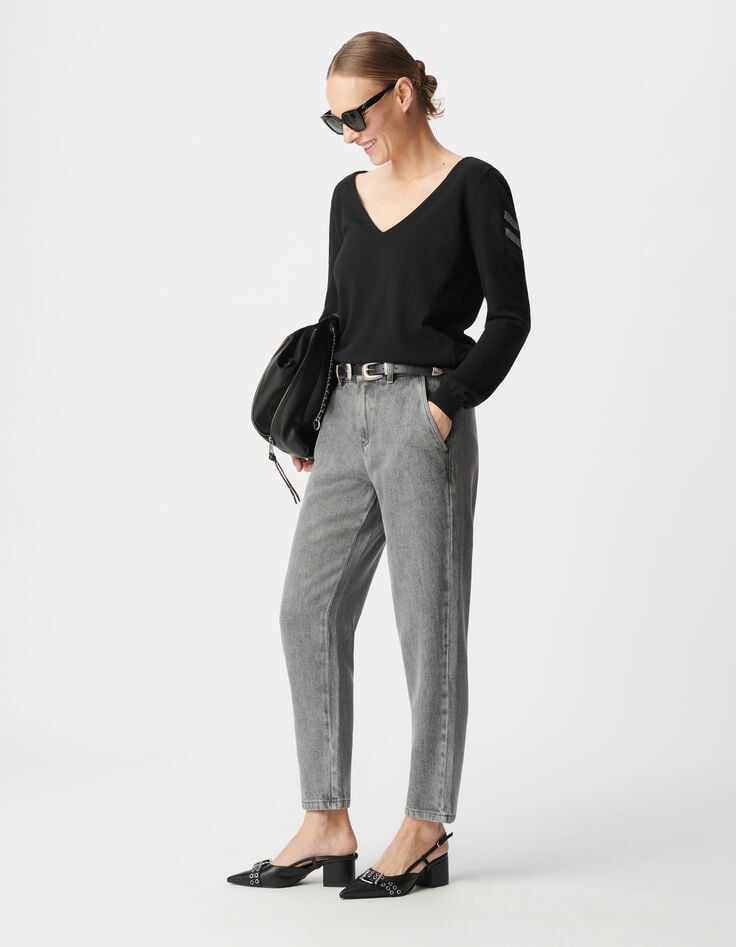 Ikks Pull Maille Tricot Noir Bijoux Esprit Militaire Femme