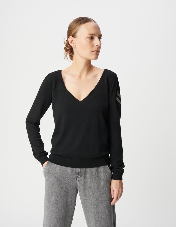 Ikks Pull Maille Tricot Noir Bijoux Esprit Militaire Femme