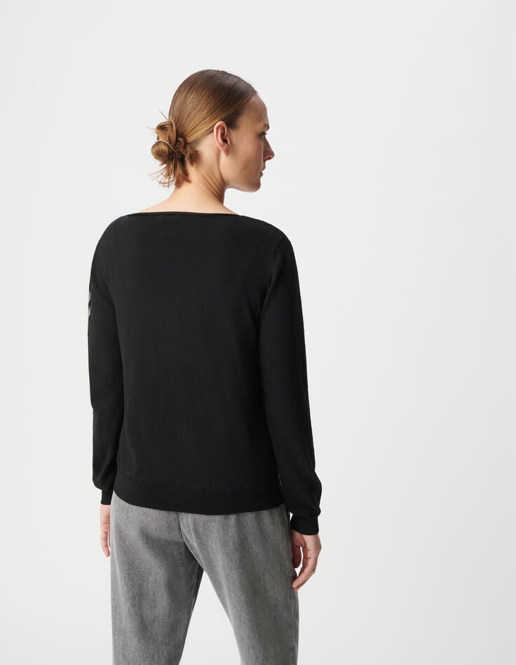 Ikks Pull Maille Tricot Noir Bijoux Esprit Militaire Femme