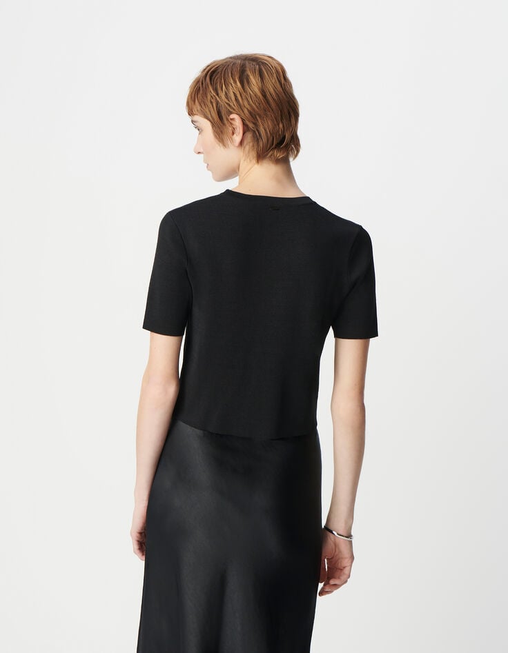 Ikks Pull Manche Courte Noir Tricot Asymétrique Décor Boutons Femme
