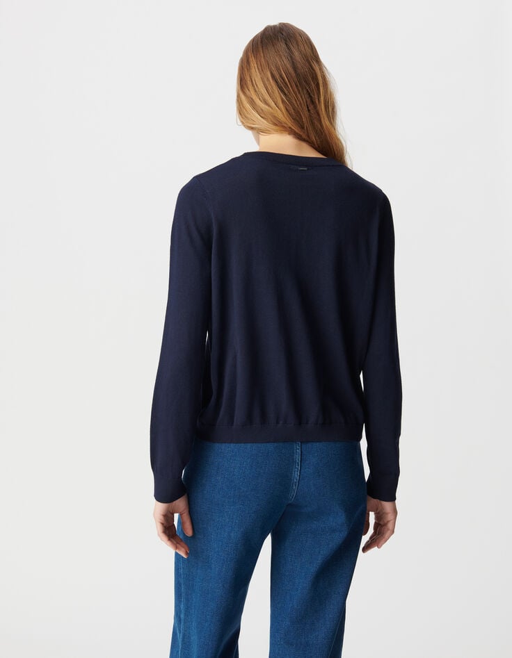 Ikks Pull Marine Tricot Décor Broderies Perles Femme