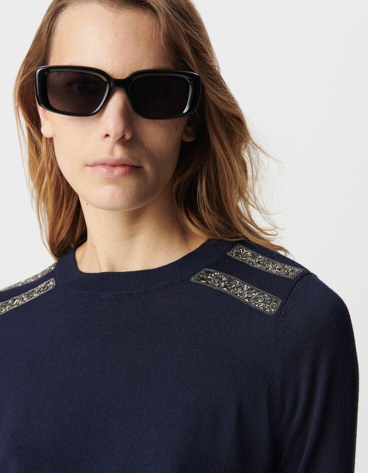 Ikks Pull Marine Tricot Décor Broderies Perles Femme