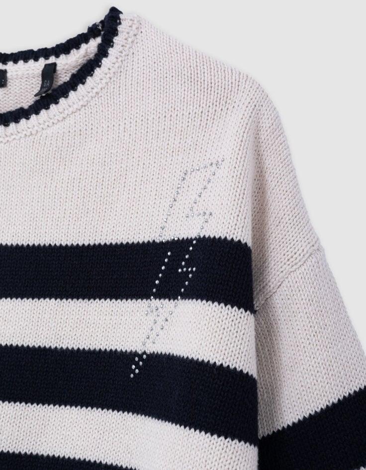 Ikks Pull Marinière Coton Bio Tricot éclair Strass Fille