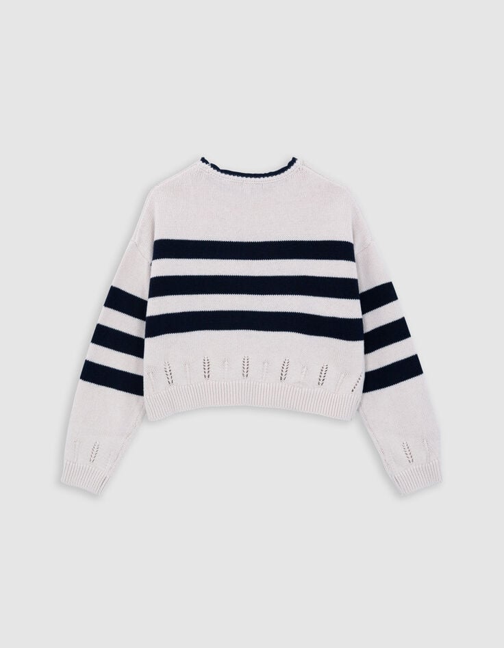 Ikks Pull Marinière Coton Bio Tricot éclair Strass Fille