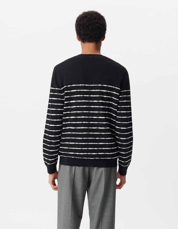 Ikks Pull Marinière Noir Tricot Fin Rayures Blanches Homme
