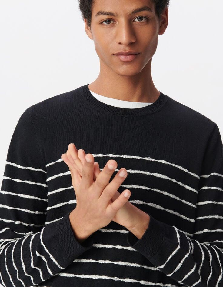 Ikks Pull Marinière Noir Tricot Fin Rayures Blanches Homme