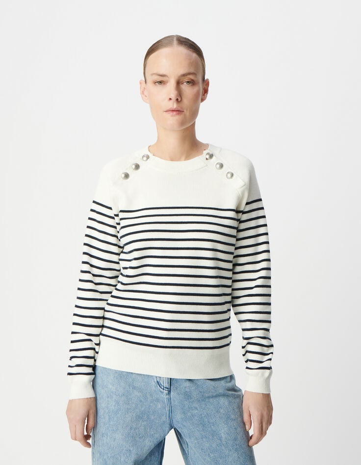Ikks Pull Marinière Tricot Rayé Avec Boutons Gravés Femme