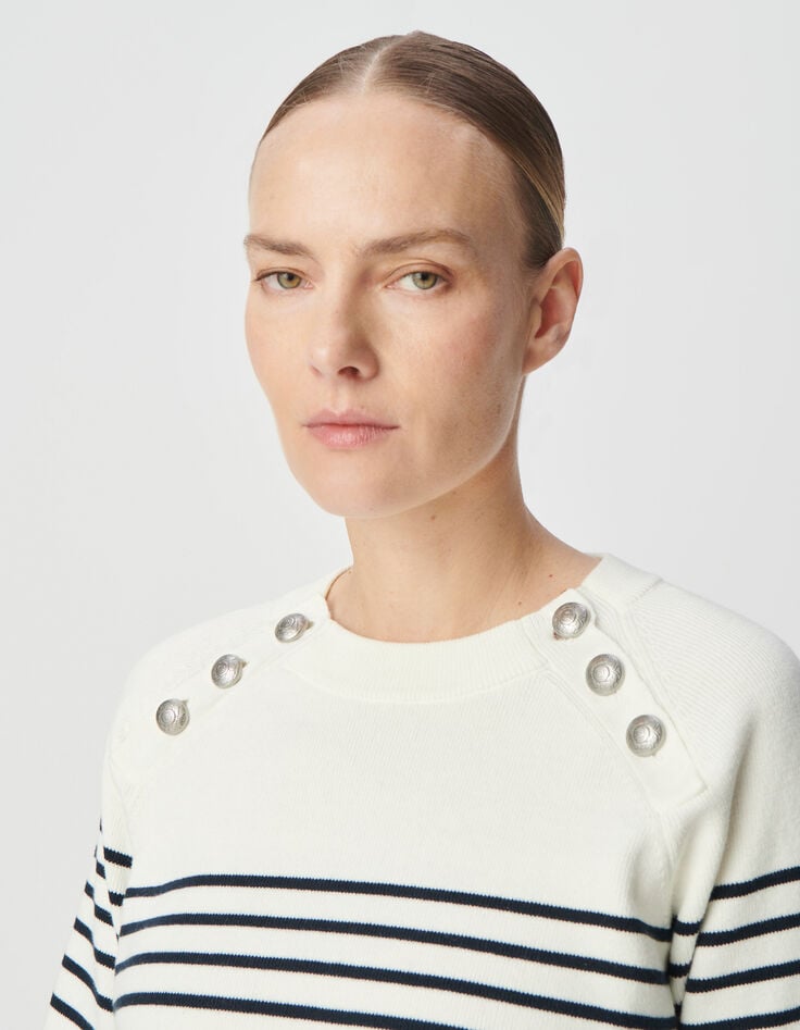 Ikks Pull Marinière Tricot Rayé Avec Boutons Gravés Femme