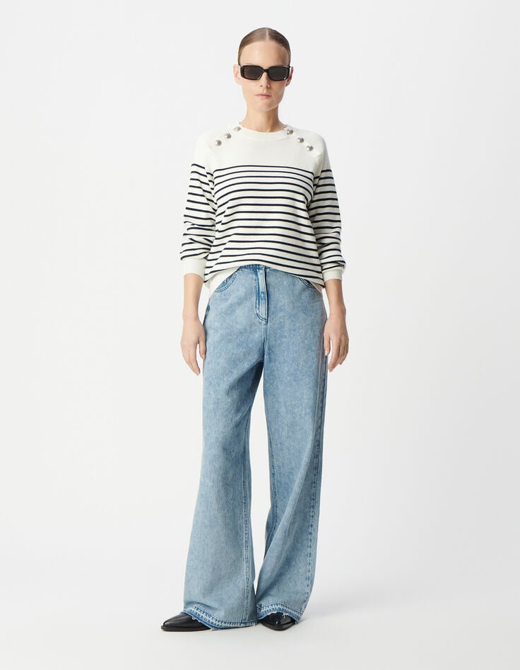 ikks Pull marinière tricot rayé avec boutons gravés Femme