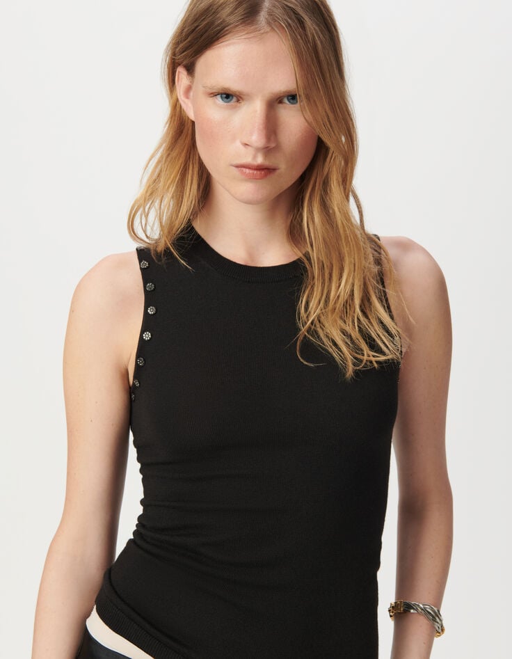 Ikks Pull Sans Manches Gris Tricot Décor Strass Femme