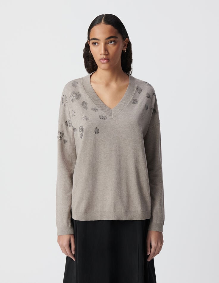 Ikks Pull Sésame Tricot Motifs Léopard Micro Clous Femme