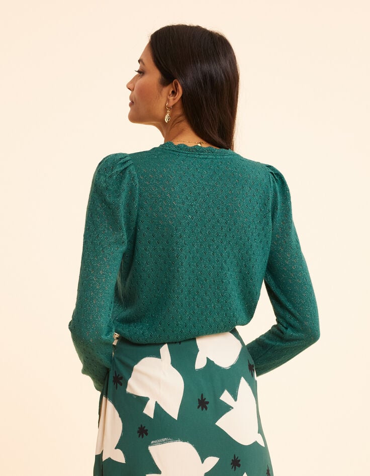 Ikks Pull Vert Lurex Tricot Ajouré Effet Cache-cœur I.Code