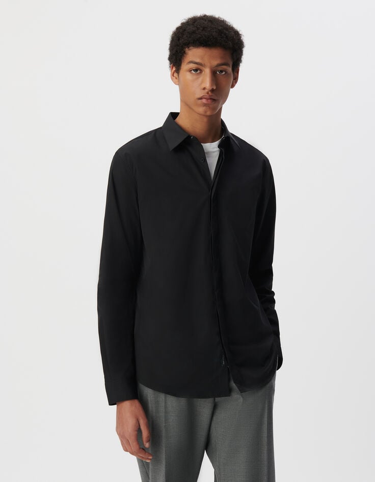 Ikks Pure Edition-Chemise SLIM Noire Patte Brodée éclair Homme