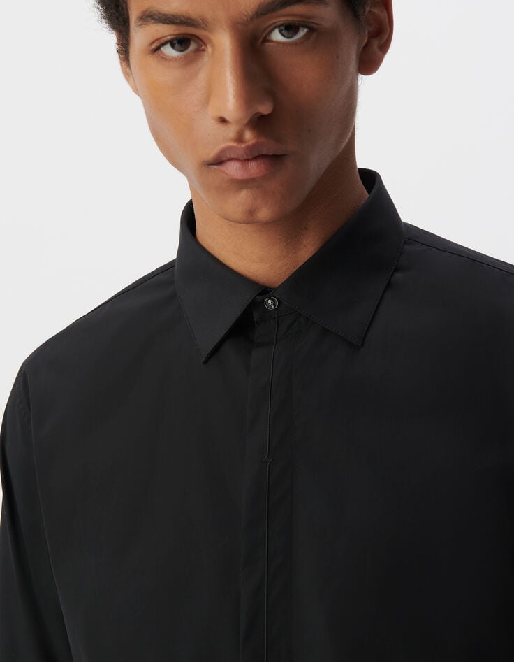 Ikks Pure Edition-Chemise SLIM Noire Patte Brodée éclair Homme