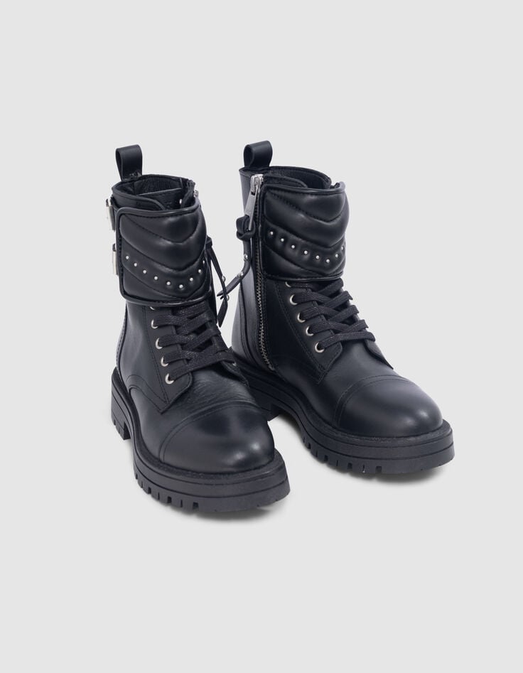 Ikks Rangers Leather Story En Cuir Noir Avec Clous Pour Fille