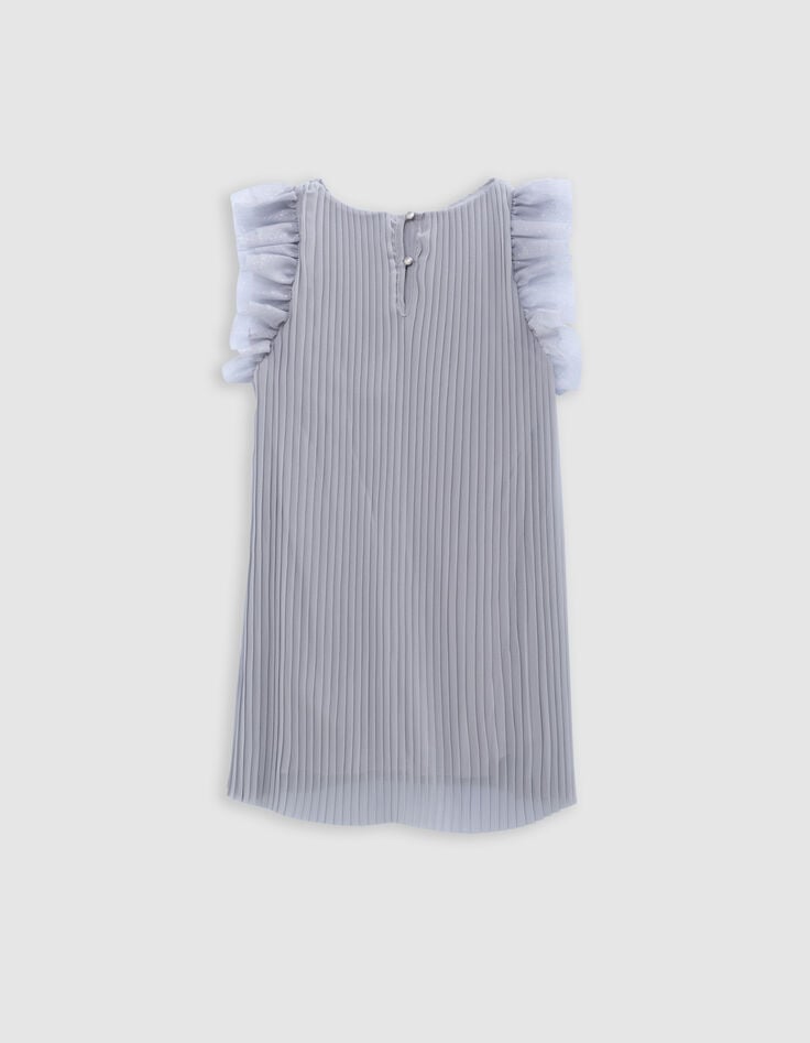 Ikks Robe Argentée Plissée Manches Tulle Plumetis Fille