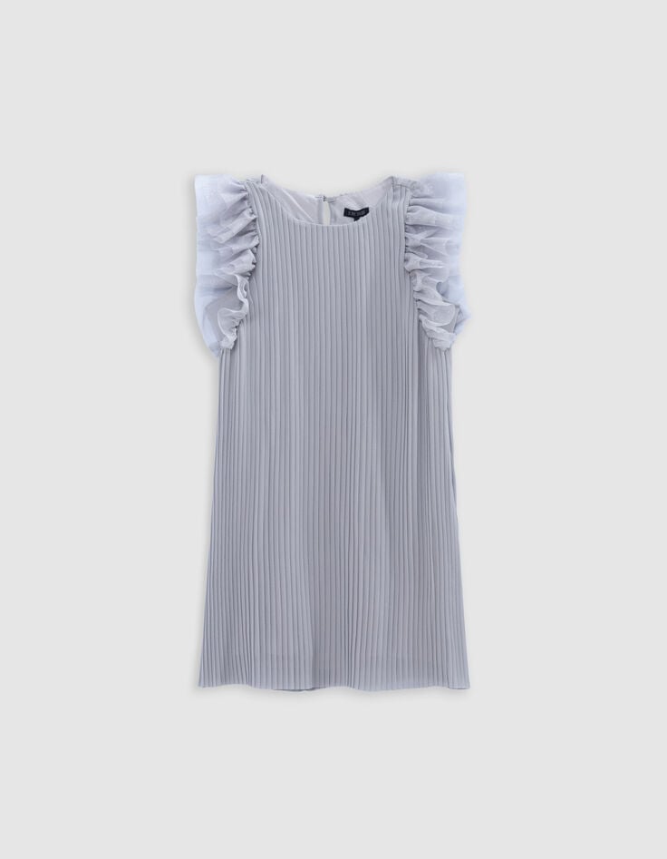 ikks Robe argentée plissée manches tulle plumetis fille