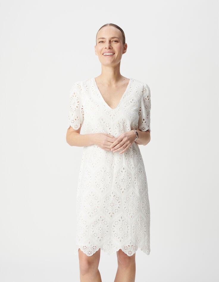 Ikks Robe Blanche Coton Bio Broderie Anglaise Femme
