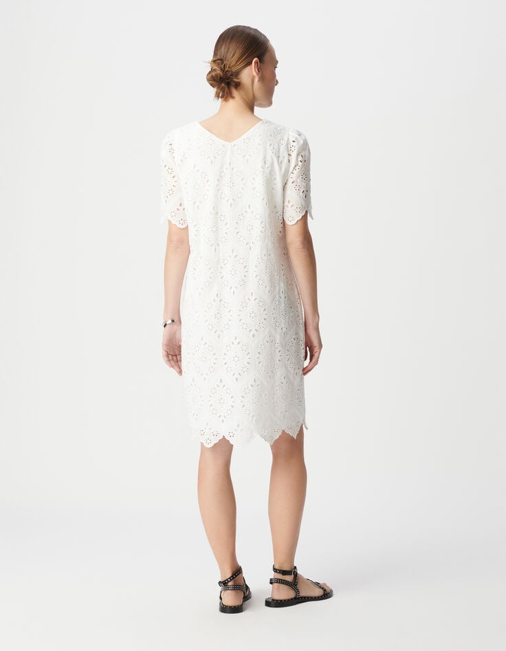 Ikks Robe Blanche Coton Bio Broderie Anglaise Femme