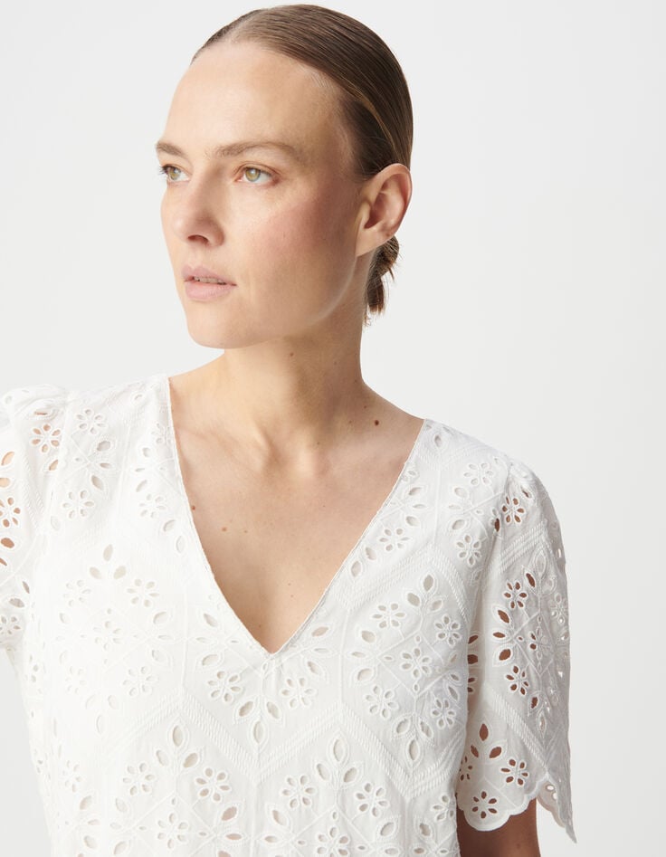 Ikks Robe Blanche Coton Bio Broderie Anglaise Femme