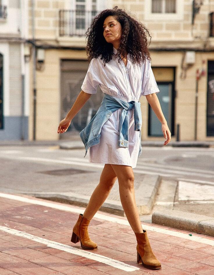 ikks Robe chemise blanche cropped motif rayures I.Code