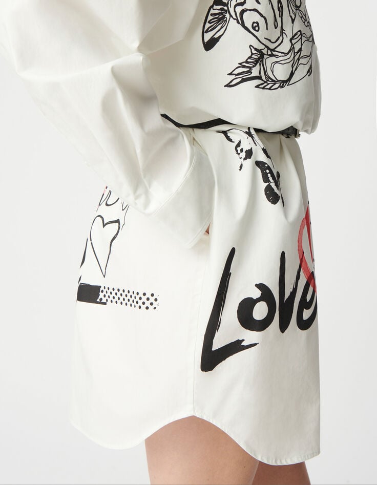 Ikks Robe Chemise Blanche Oversize Maxi Dessins Femme