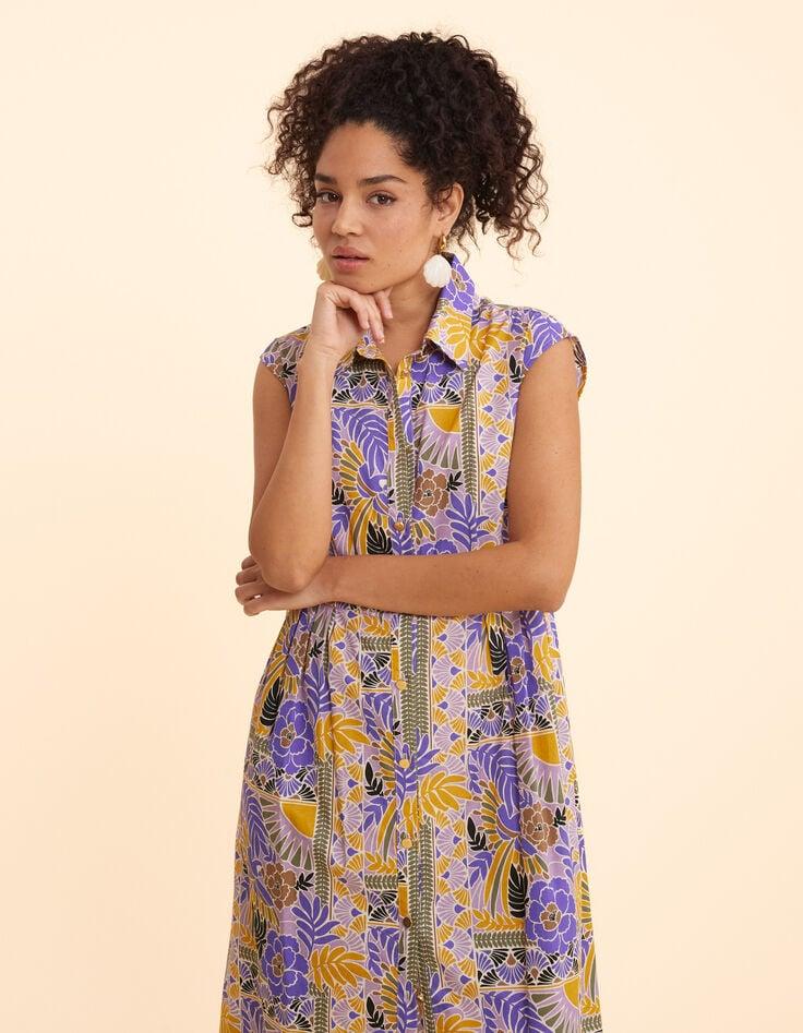 Ikks Robe Chemise Longue Parme Imprimé Perroquets I.Code