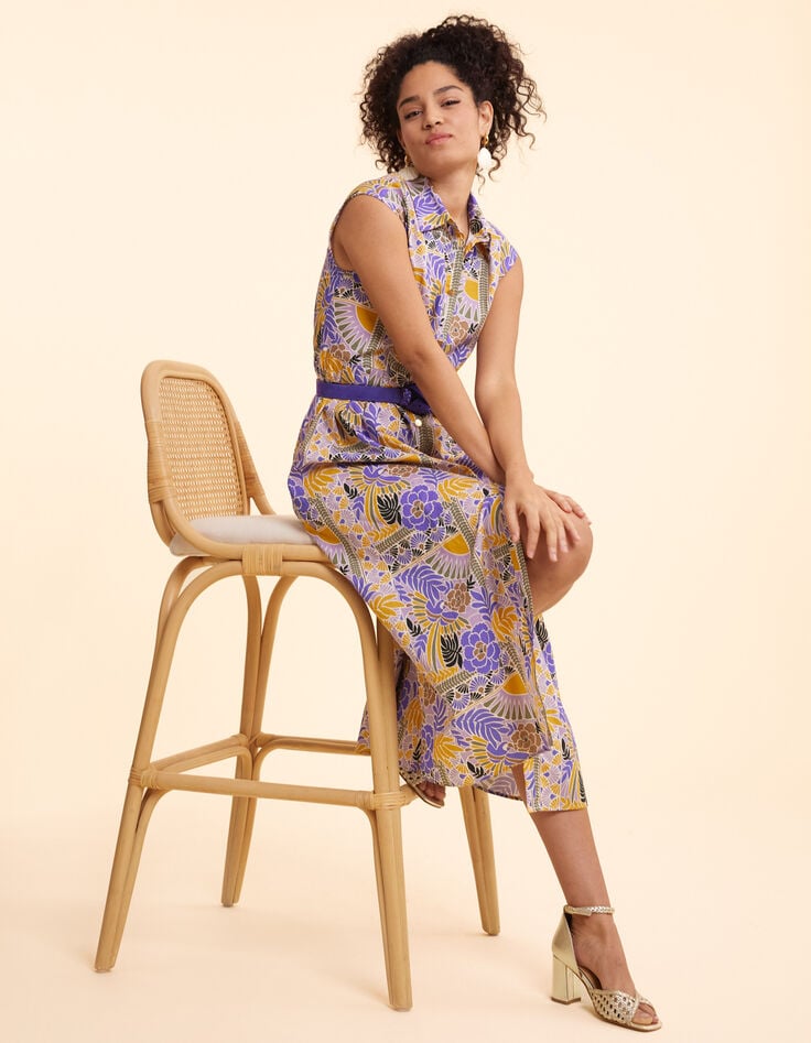 ikks Robe chemise longue parme imprimé perroquets I.Code