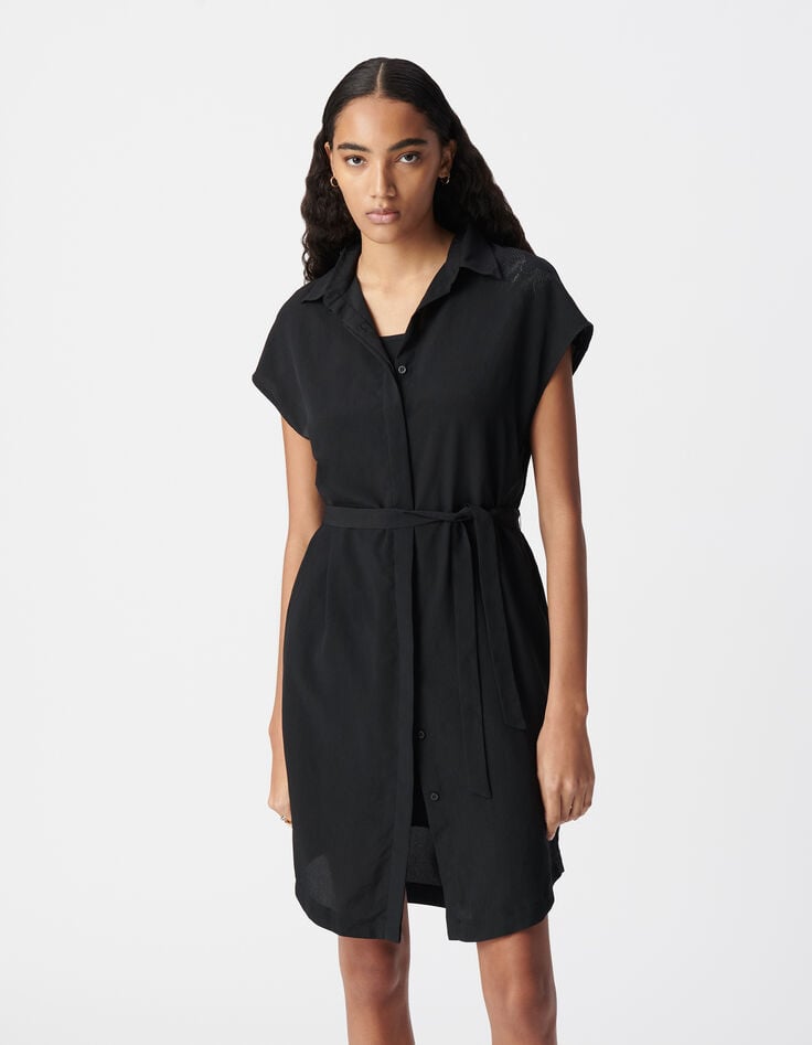 Ikks Robe Chemise Noire Polyester Recyclé Motif Strass Femme