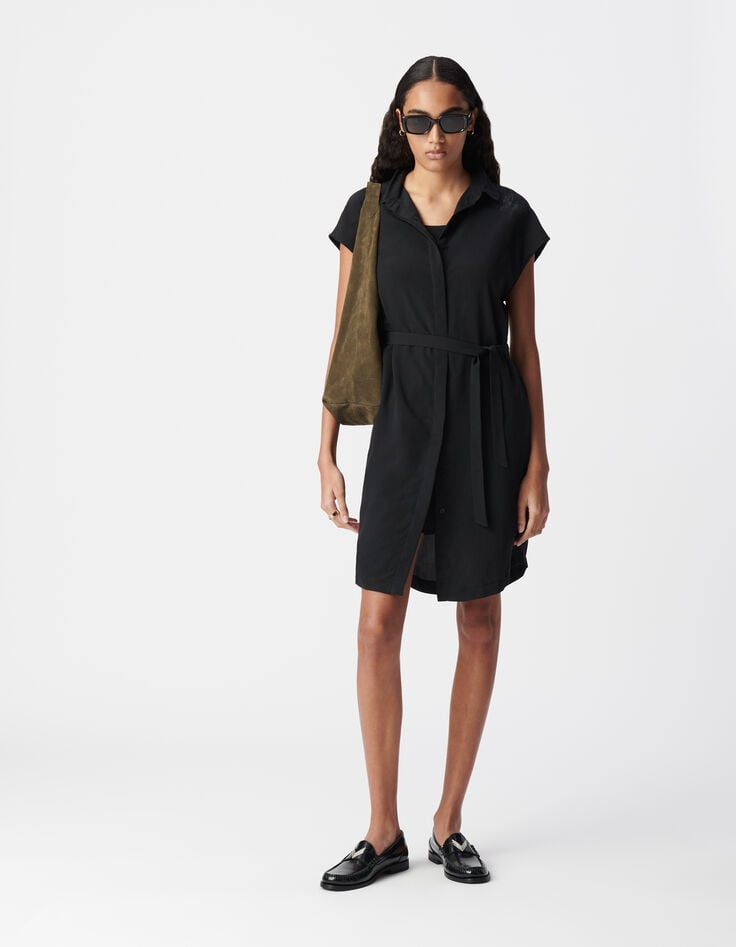 ikks Robe chemise noire polyester recyclé motif strass Femme