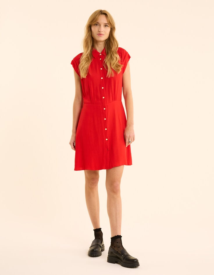 Ikks Robe Chemise Rouge Fluide Détail Tresses I.Code