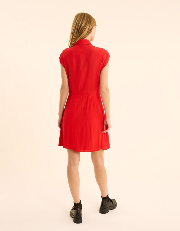 Ikks Robe Chemise Rouge Fluide Détail Tresses I.Code