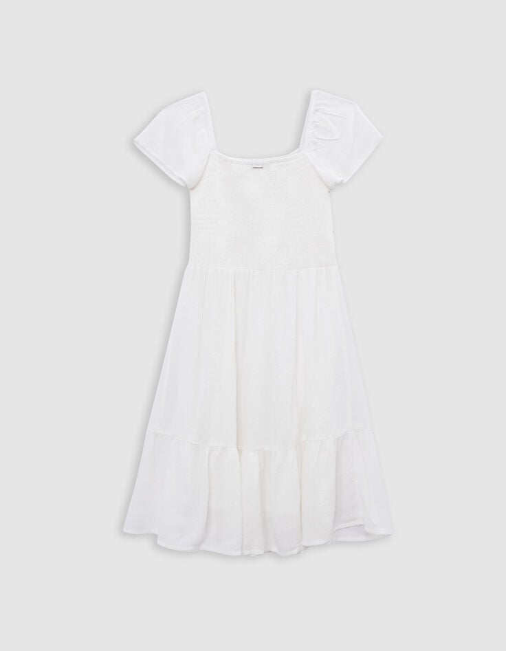 Ikks Robe Courte Blanche Jacquard Motif Plumetis Fille