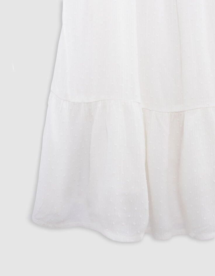 Ikks Robe Courte Blanche Jacquard Motif Plumetis Fille