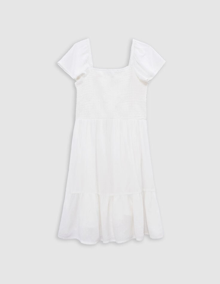 ikks Robe courte blanche jacquard motif plumetis fille